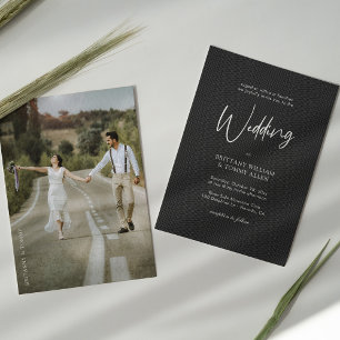 Elegant Black & White Monochrome Wedding Photo Invitation