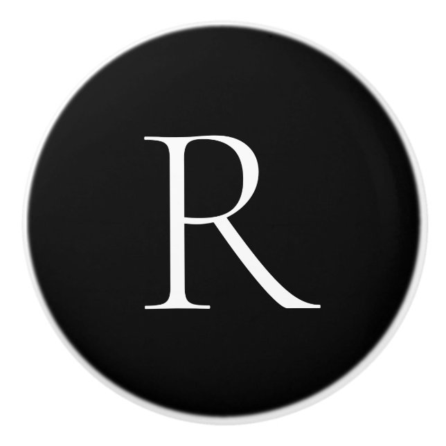 Elegant Black White Monogram Cabinet Accessory Ceramic Knob (Front)