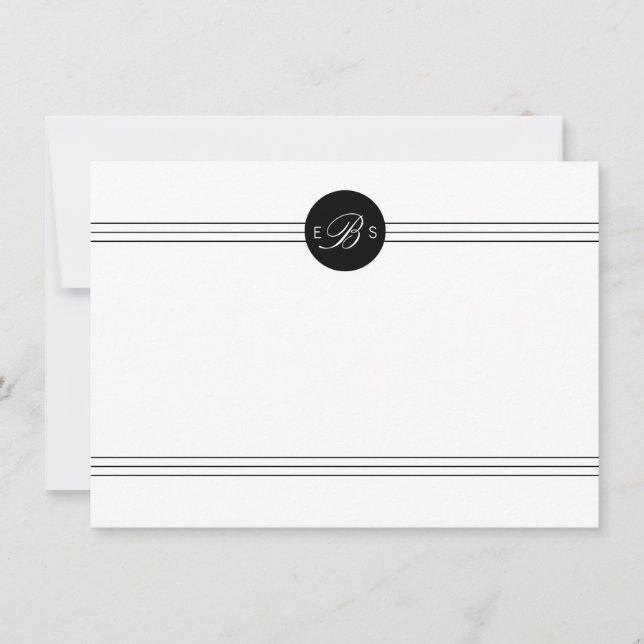Elegant Black White Monogram Custom Stationery Note Card (Front)