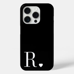 Elegant black & white monogram initial iPhone 15 pro case