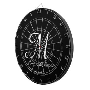 Elegant Black & White Monogram Initial Name Custom Dartboard