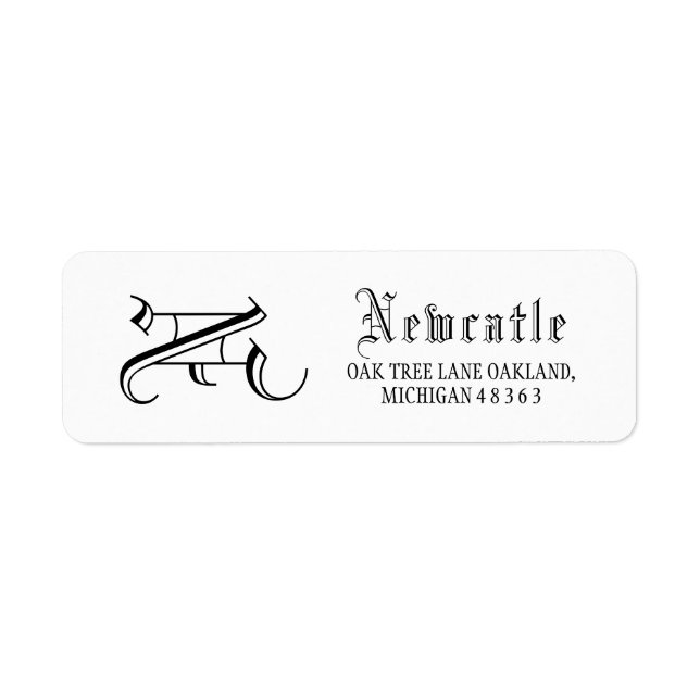 Elegant Black & White Monogram Initial Return Address Label (Front)