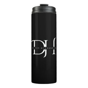 Elegant Black White Monogram Initials Chic Custom Thermal Tumbler