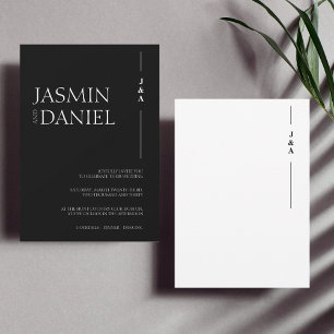 Elegant Black White Monogram Initials Wedding Invitation