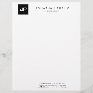 Elegant Black White Monogram Minimalist Template Custom Letterhead