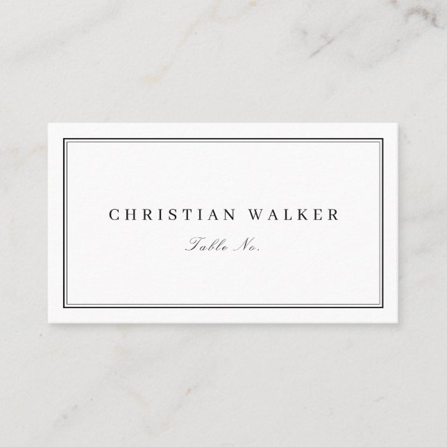 Elegant black & white monogram minimalist wedding place card (Front)