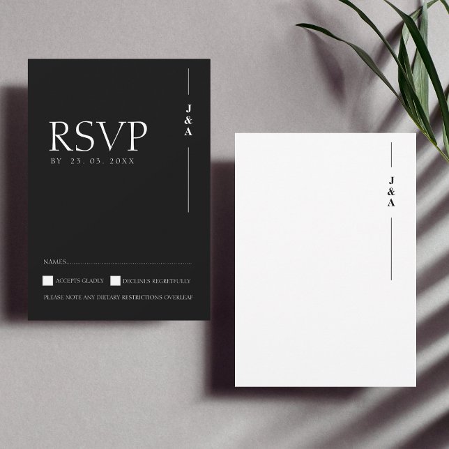 Elegant Black White Monogram Minimalist Wedding RSVP Card (Creator Uploaded)