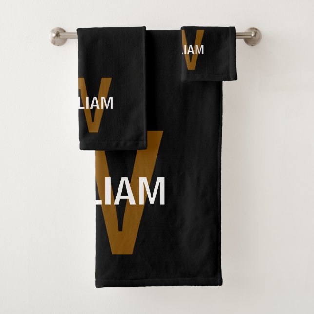 Elegant Black &White Monogram name Bath Towel Set (Insitu)