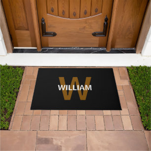 Elegant Black &White Monogram name Doormat