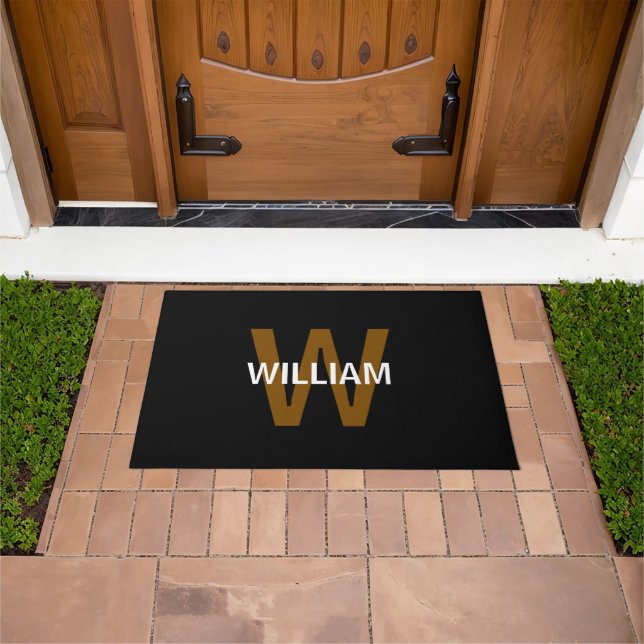 Elegant Black &White Monogram name Doormat (Outdoor)