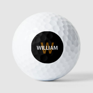 Elegant Black &White Monogram name Golf Balls