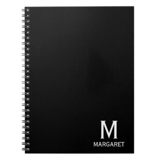 Elegant black &white monogram name  notebook