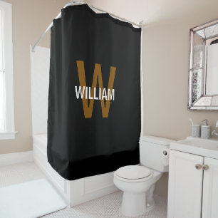 Elegant Black &White Monogram name Shower Curtain