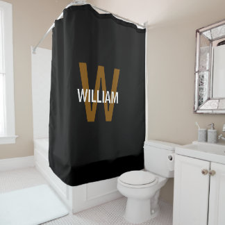 Elegant Black &White Monogram name Shower Curtain