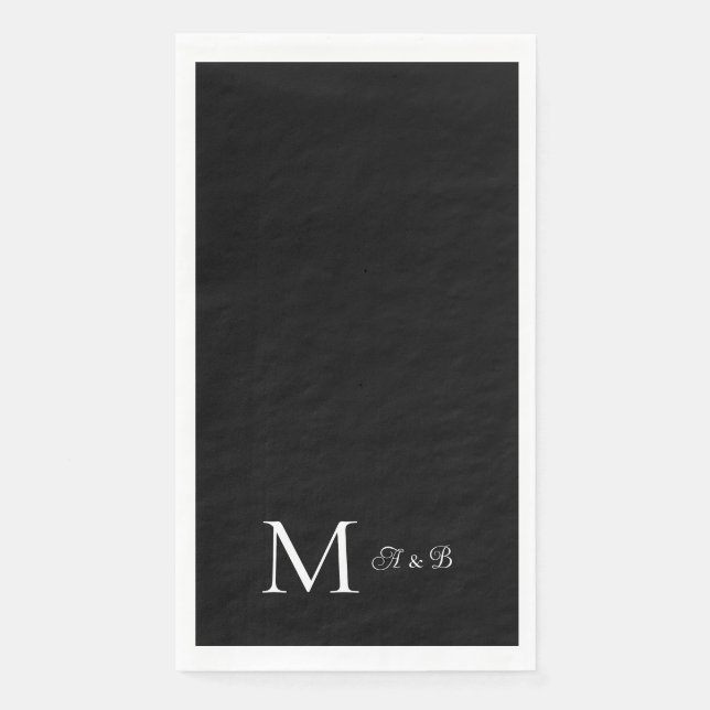Elegant Black & White Monogram Paper Guest Towels Napkin (Front)