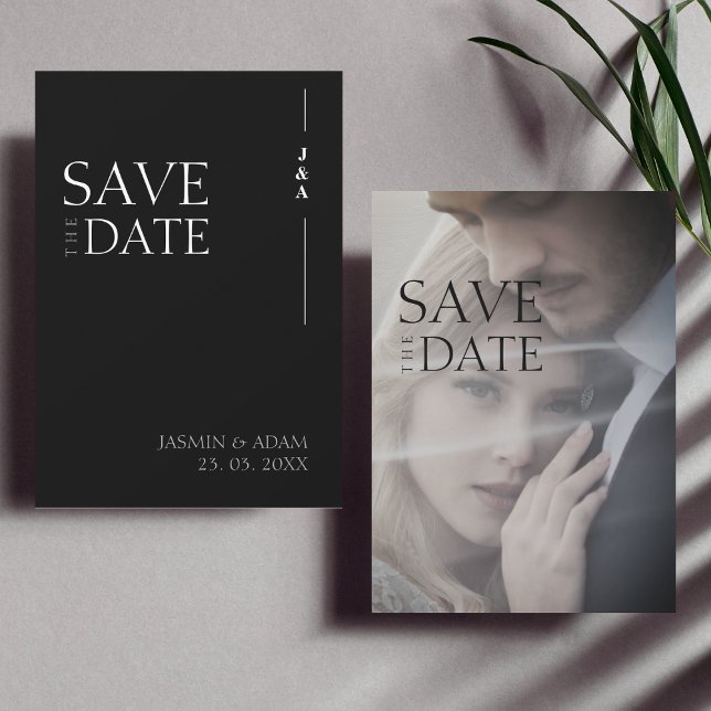 Elegant Black White Monogram Photo Wedding Save The Date (Creator Uploaded)
