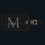 Elegant Black White Monogram Script Name Stylish Luggage Tag<br><div class="desc">Elegant Black White Monogram Script Name Stylish Bag Tag</div>
