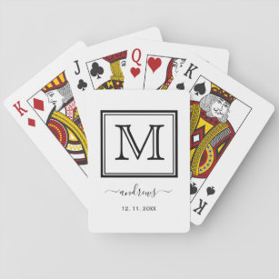 Elegant Black White Monogram Stylish Script Name Playing Cards
