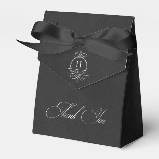 Elegant Black & White Monogram Thank You Favour Bo Favour Box (Front Side)
