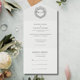 Elegant Black & White Monogram Wedding  All In One Invitation