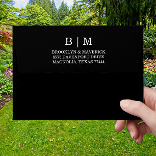 Elegant Black & White Monogram Wedding Envelope