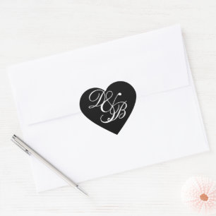 Elegant Black/White Monogram Wedding Heart Seal
