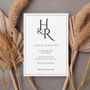 Elegant Black & White Monogram Wedding Invitation