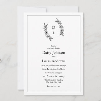 Elegant Black & White Monogram Wedding Invitation