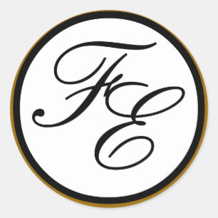 Elegant Black & White Monogram Wedding Seal Gold