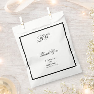 Elegant Black White Monogram Wedding Seating Chart Favour Bag