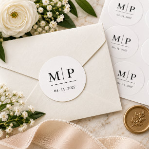 Elegant Black & White Monogram Wedding Sticker