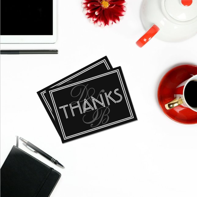 Elegant Black & White Monogram Wedding Thank You  Card (Creator Uploaded)