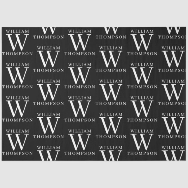 Elegant Black & White Monogrammed Name Initial Tissue Paper (Front)