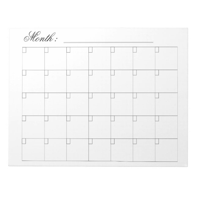  Elegant black white Monthly Calendar Planner  Notepad (Front)