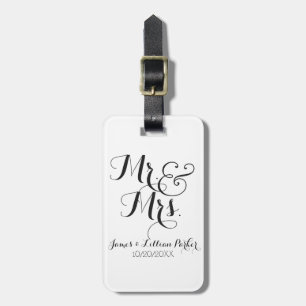 Elegant Black White Mr. and Mrs. Monogram Wedding Luggage Tag