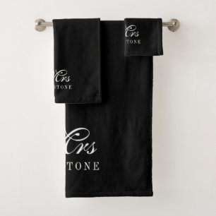 Elegant Black & White Mrs Name  Bath Towel Set