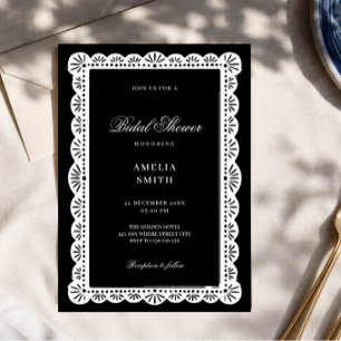 Elegant Black White Old Money script bridal shower Invitation