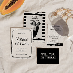 Elegant Black & White Old Money Stripes Invitation