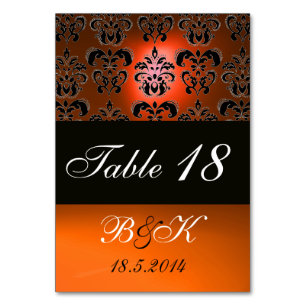 ELEGANT BLACK,WHITE ORANGE YELLOW DAMASK MONOGRAM TABLE NUMBER