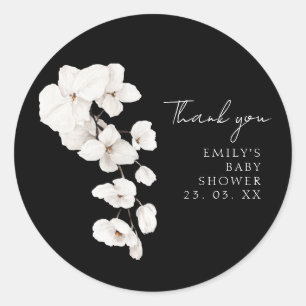 Elegant Black White Orchid Baby Shower Thank You Classic Round Sticker
