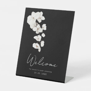 Elegant Black White Orchid Baby Shower Welcome Pedestal Sign