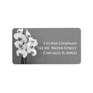Elegant Black & White Orchid Floral Return Address Label