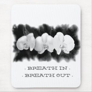 Elegant black white orchid watercolor painting mouse pad