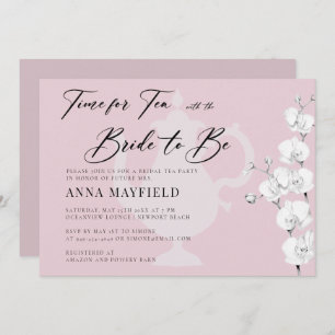 Elegant Black White Orchids Time for Tea Bridal Invitation