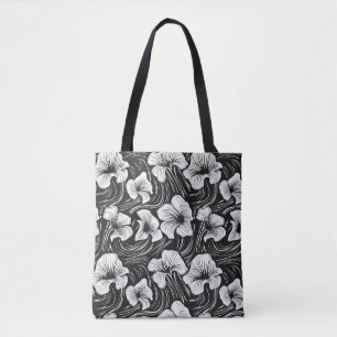 Elegant Black & White Organic Shaped Floral Tote Bag