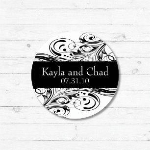 Elegant Black White Ornate Flourish Monogram Classic Round Sticker