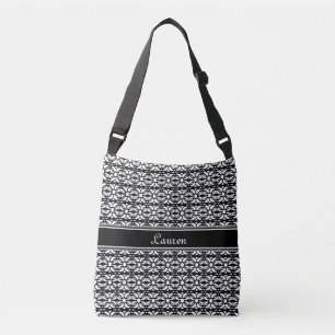 Elegant black & white oval geometric shape crossbody bag