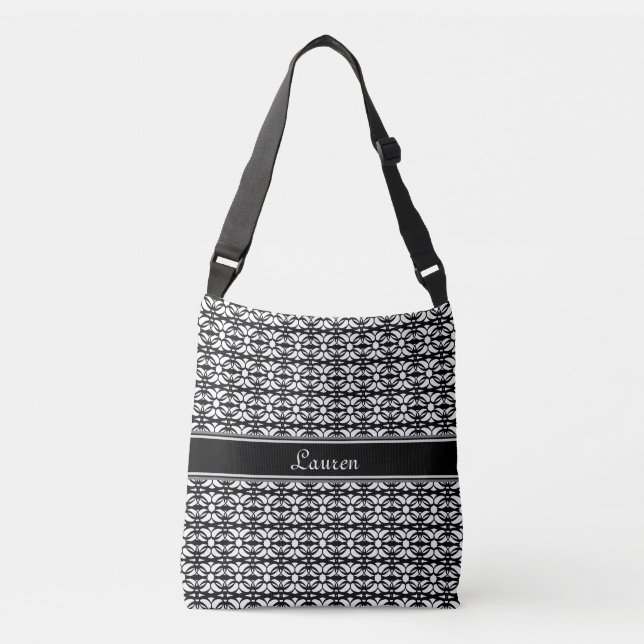 Elegant black & white oval geometric shape crossbody bag (Front)