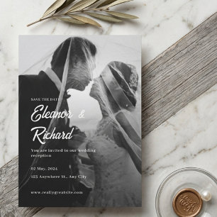 Elegant Black White Overlay Photo Wedding Invitation