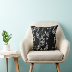 Elegant Black & White Paisley Cushion